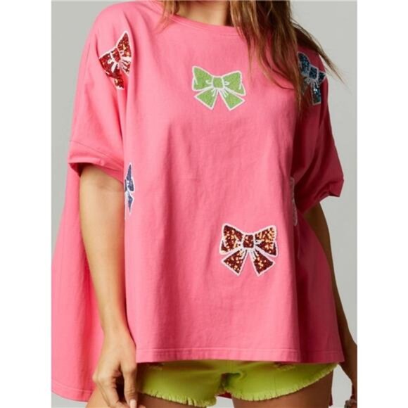 Sequin Bow Round Neck T-Shirt - Picture 4 of 9